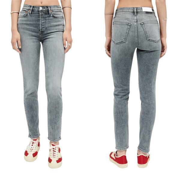 Re/Done 90s High-Rise Ankle Crop Jeans in‎ silver fade Size 25 - Picture 1 of 16